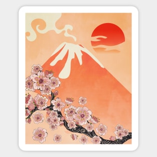 Sakura branch and volcano Sticker